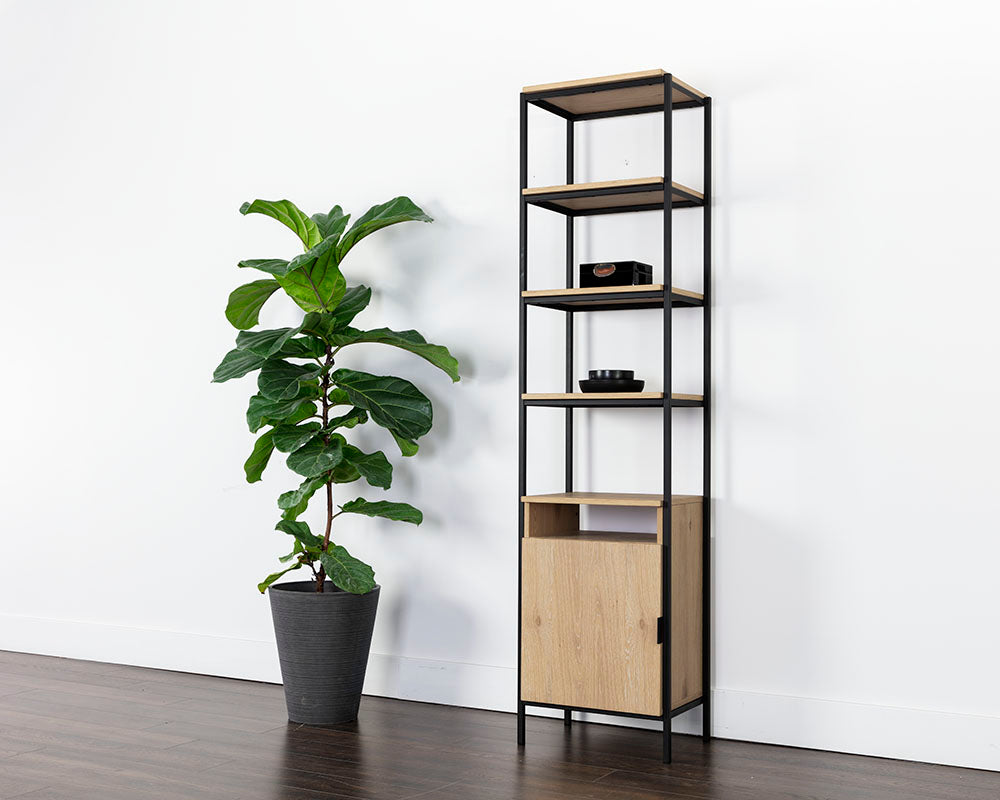Sunpan Ambrose Modular Bookcase in Champagne Gold And Cream/Rustic Oak And Black - Small