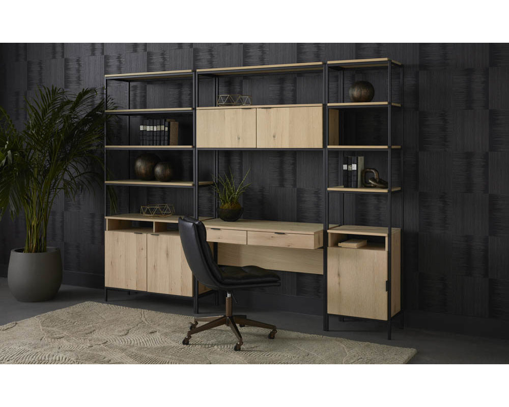 Sunpan Ambrose Modular Bookcase in Champagne Gold And Cream/Rustic Oak And Black - Large