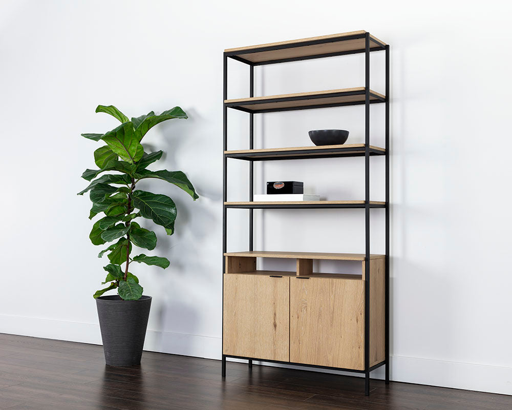 Sunpan Ambrose Modular Bookcase in Champagne Gold And Cream/Rustic Oak And Black - Large