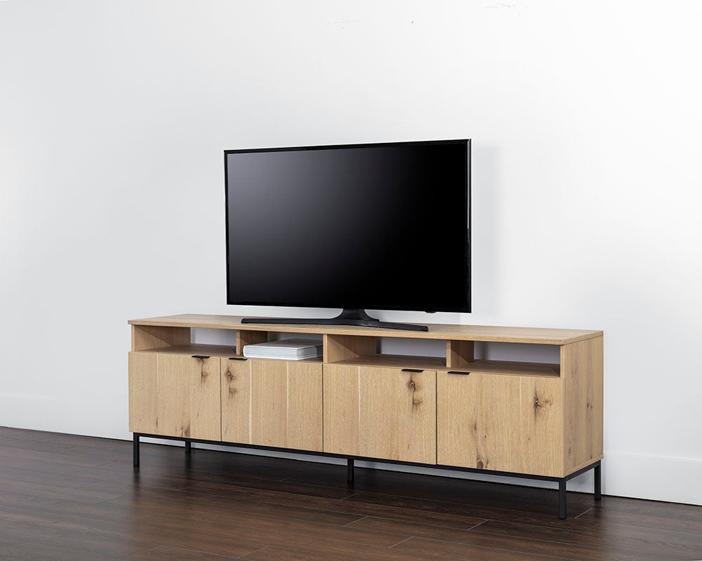 Sunpan Ambrose Modular Media Console in Cabinet in Champagne Gold And Cream/Rustic Oak and Black