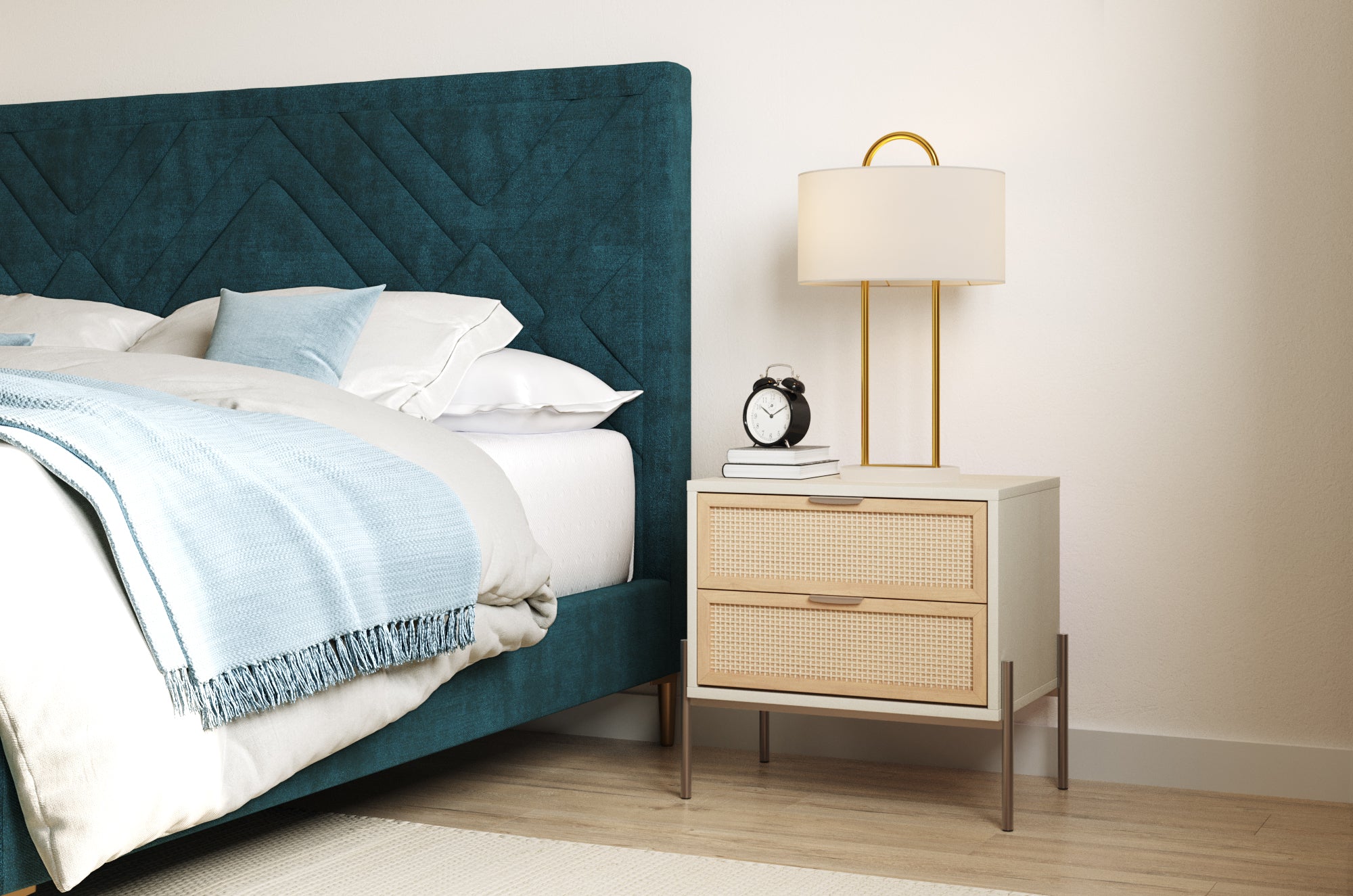 Sunpan Avida Nightstand in Champagne Gold and Cream/Black