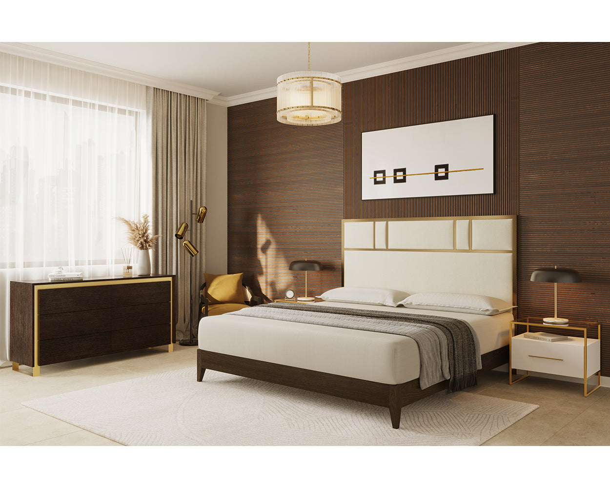 Sunpan Alvaro Bed - King in Dazzle Cream