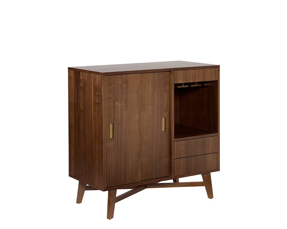 Sunpan Caven Bar Cabinet In Light Oak/Walnut