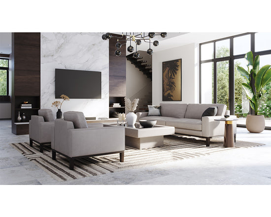 Sunpan Davilo Sofa in Light Grey Leather/Midnight Blue Leather