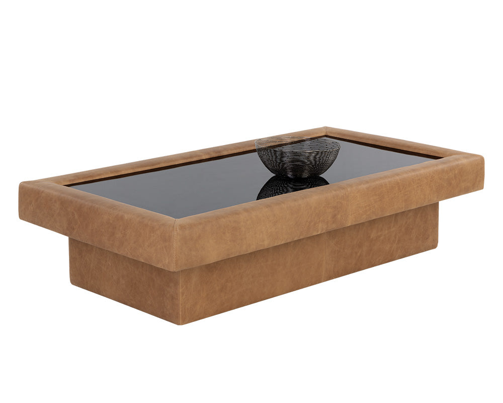 Sunpan Azelia Coffee Table in Camel Leather/Light Grey Leather