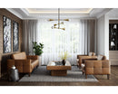 Sunpan Azelia Coffee Table in Camel Leather/Light Grey Leather