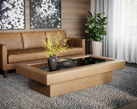 Sunpan Azelia Coffee Table in Camel Leather/Light Grey Leather