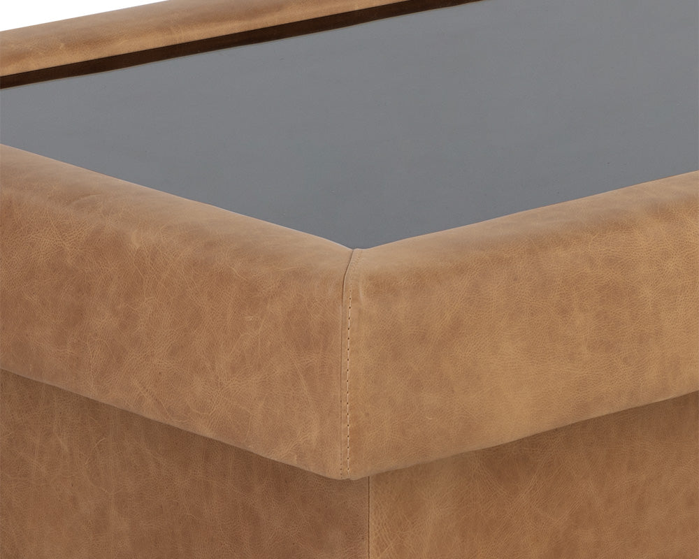 Sunpan Azelia Coffee Table in Camel Leather/Light Grey Leather