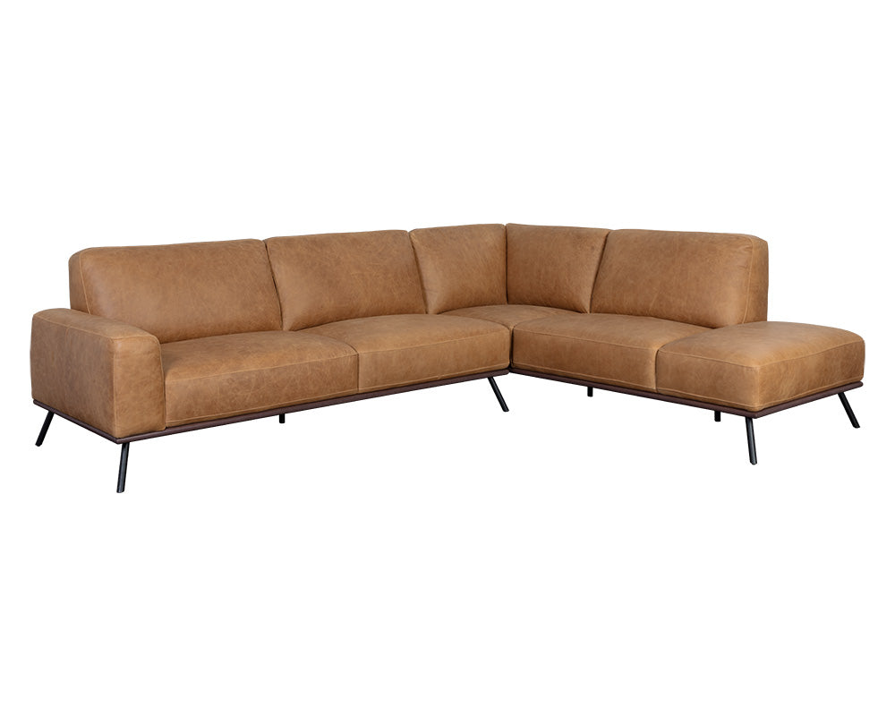 Sunpan Brandi Sofa Chaise in Camel Leather