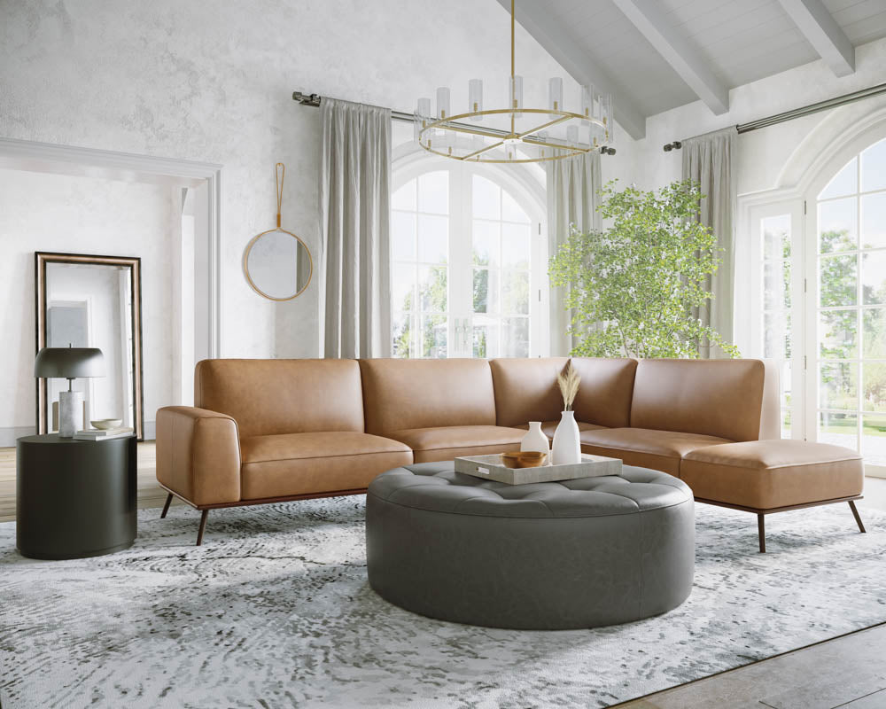 Sunpan Brandi Sofa Chaise in Camel Leather