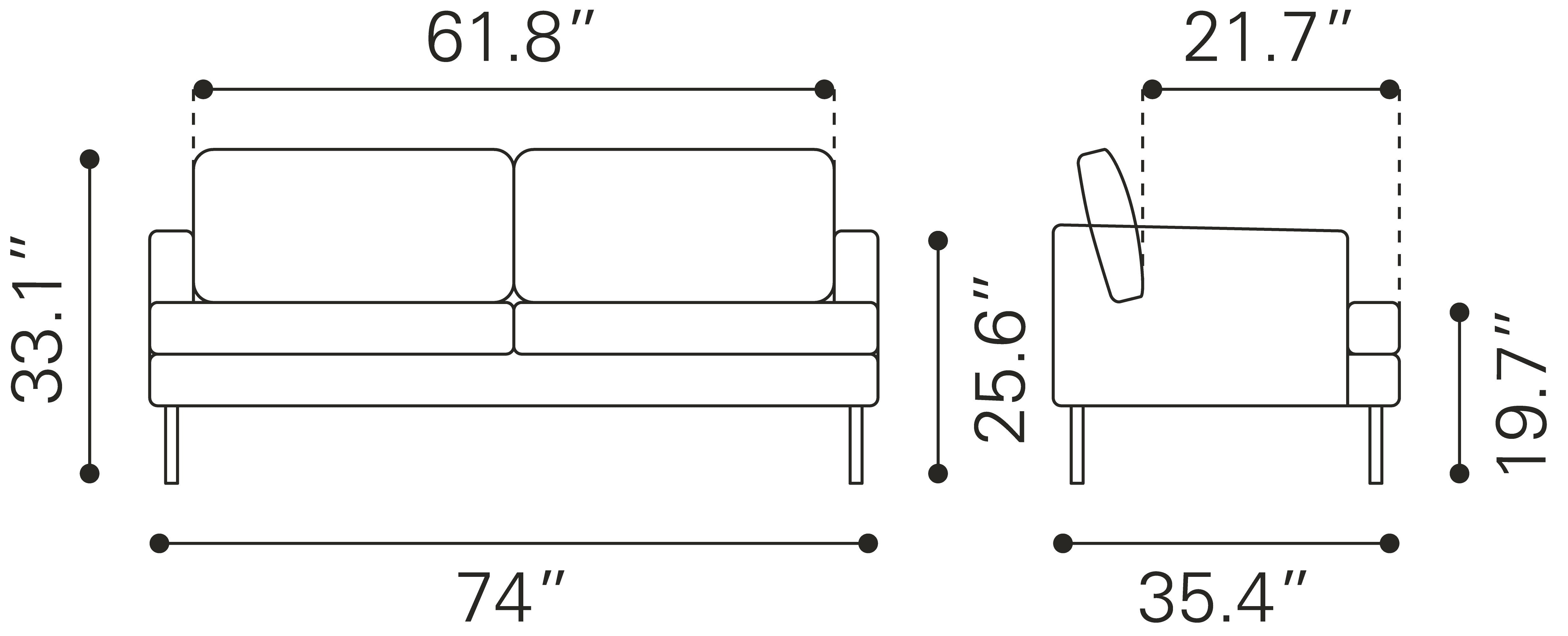 Zuo Modern Decade Sofa in Brown/Vintage Gray