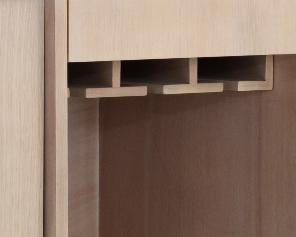 Sunpan Caven Bar Cabinet In Light Oak/Walnut