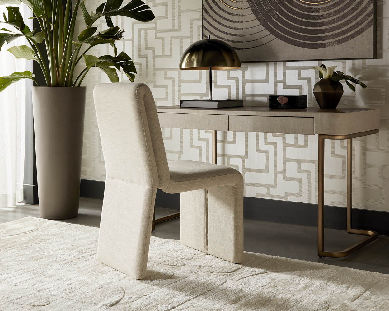 Sunpan Cascata Dining Chair in Effie Linen / Meg Rust / Moss Green / Marseille Black/Camel Leather
