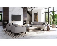 Sunpan Azelia Coffee Table in Camel Leather/Light Grey Leather