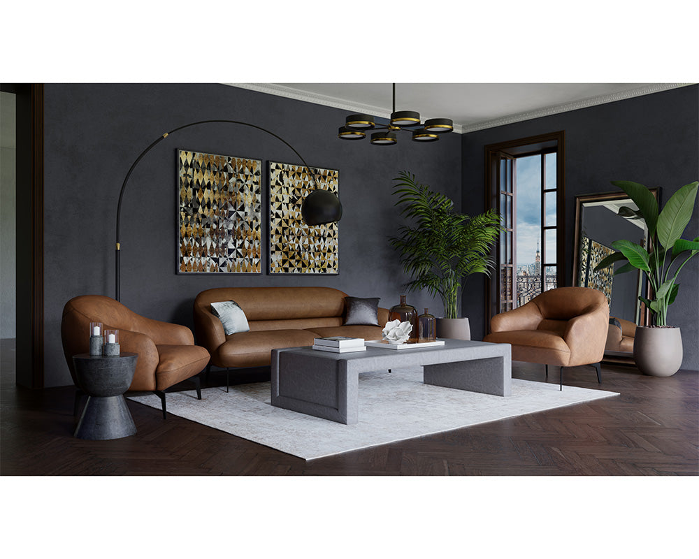 Sunpan Armani Armchair in Cognac Leather/Midnight Blue Leather
