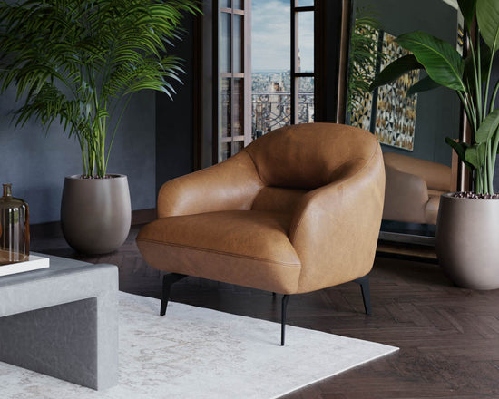 Sunpan Armani Armchair in Cognac Leather/Midnight Blue Leather