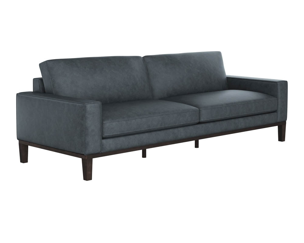 Sunpan Davilo Sofa in Light Grey Leather/Midnight Blue Leather