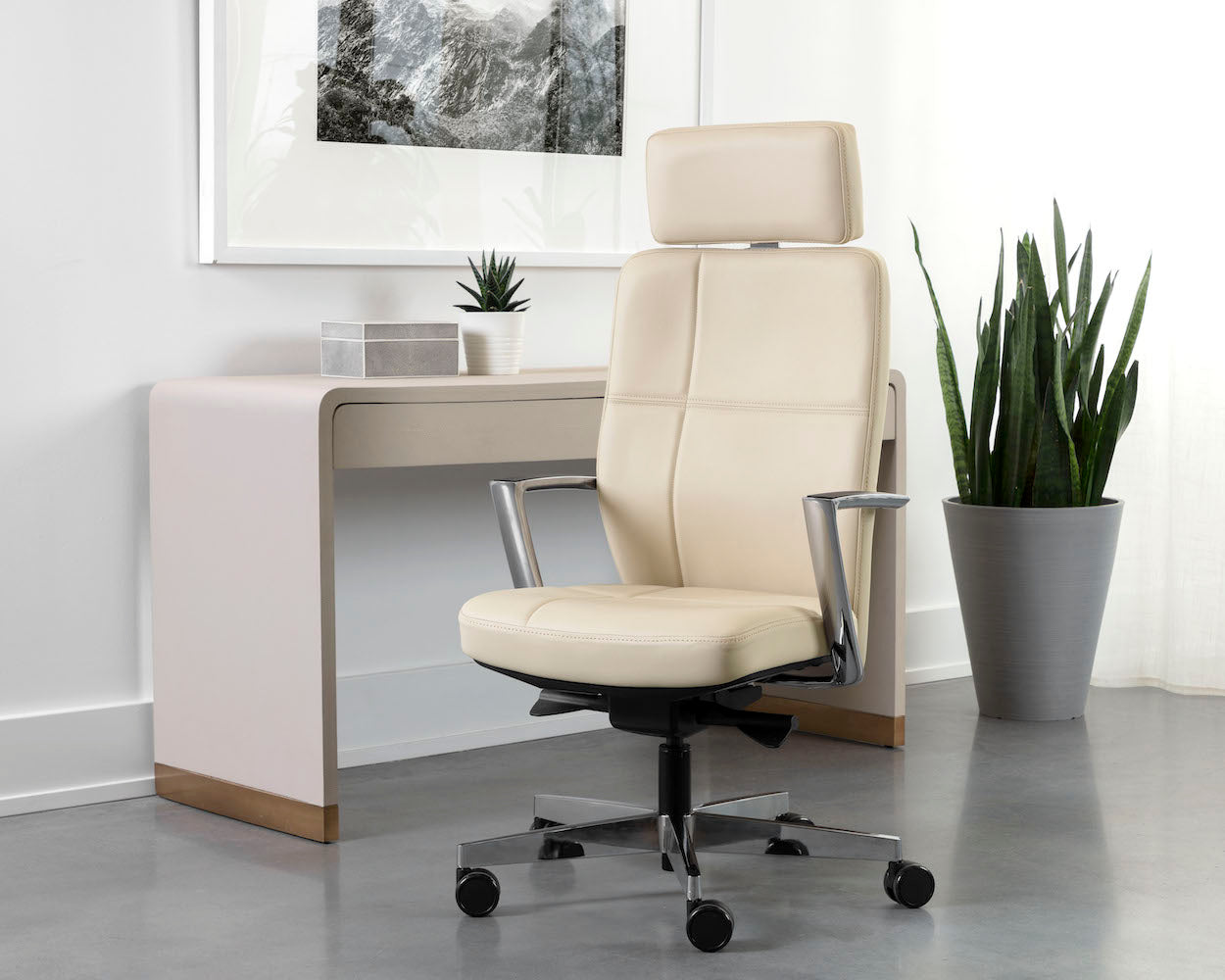 Sunpan Dennison Office Chair in Black Leather/Cream Leather/Sand Leather
