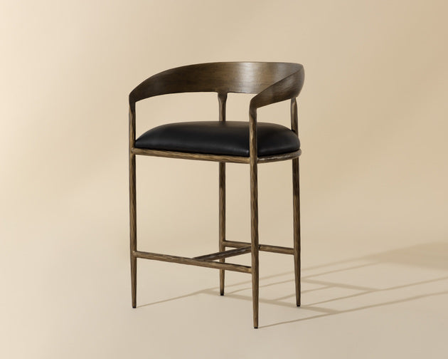 Sunpan Zanatta Counter Stool in Charcoal Black Leather/Tan Leather