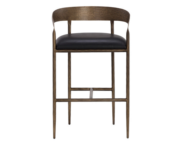Sunpan Zanatta Barstool in Charcoal Black Leather / Tan Leather