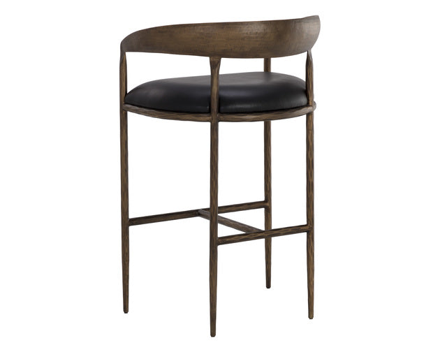 Sunpan Zanatta Barstool in Charcoal Black Leather / Tan Leather