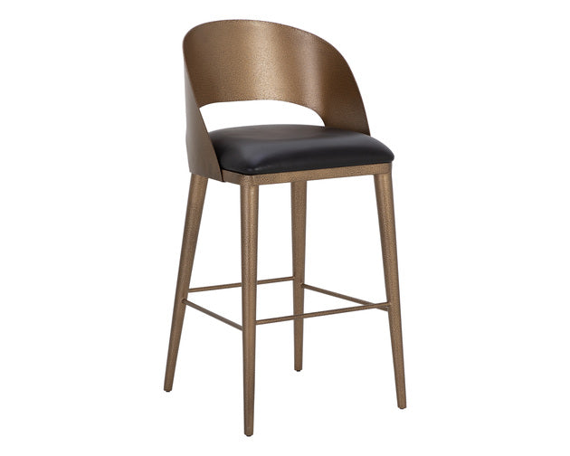 Sunpan Dezirae Barstool - Antique Brass - Charcoal Black Leather