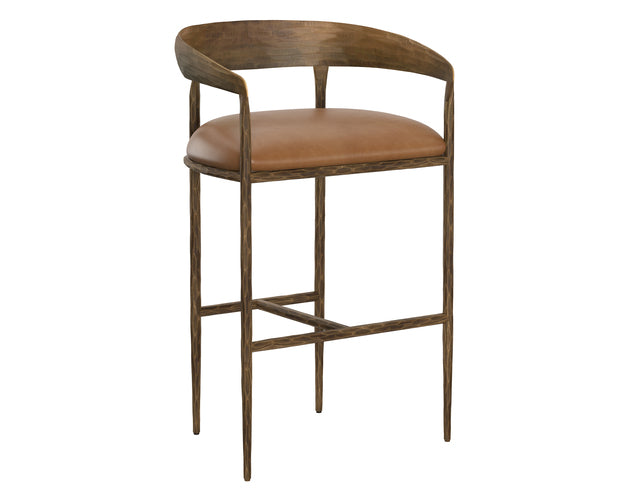Sunpan Zanatta Barstool in Charcoal Black Leather / Tan Leather