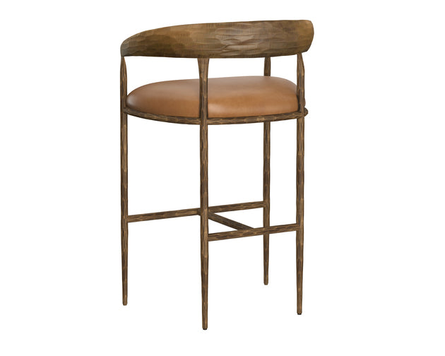 Sunpan Zanatta Barstool in Charcoal Black Leather / Tan Leather