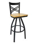 BFM Seating Akrin Cross Back Barstool With Steel Frame And Sand Black Finish