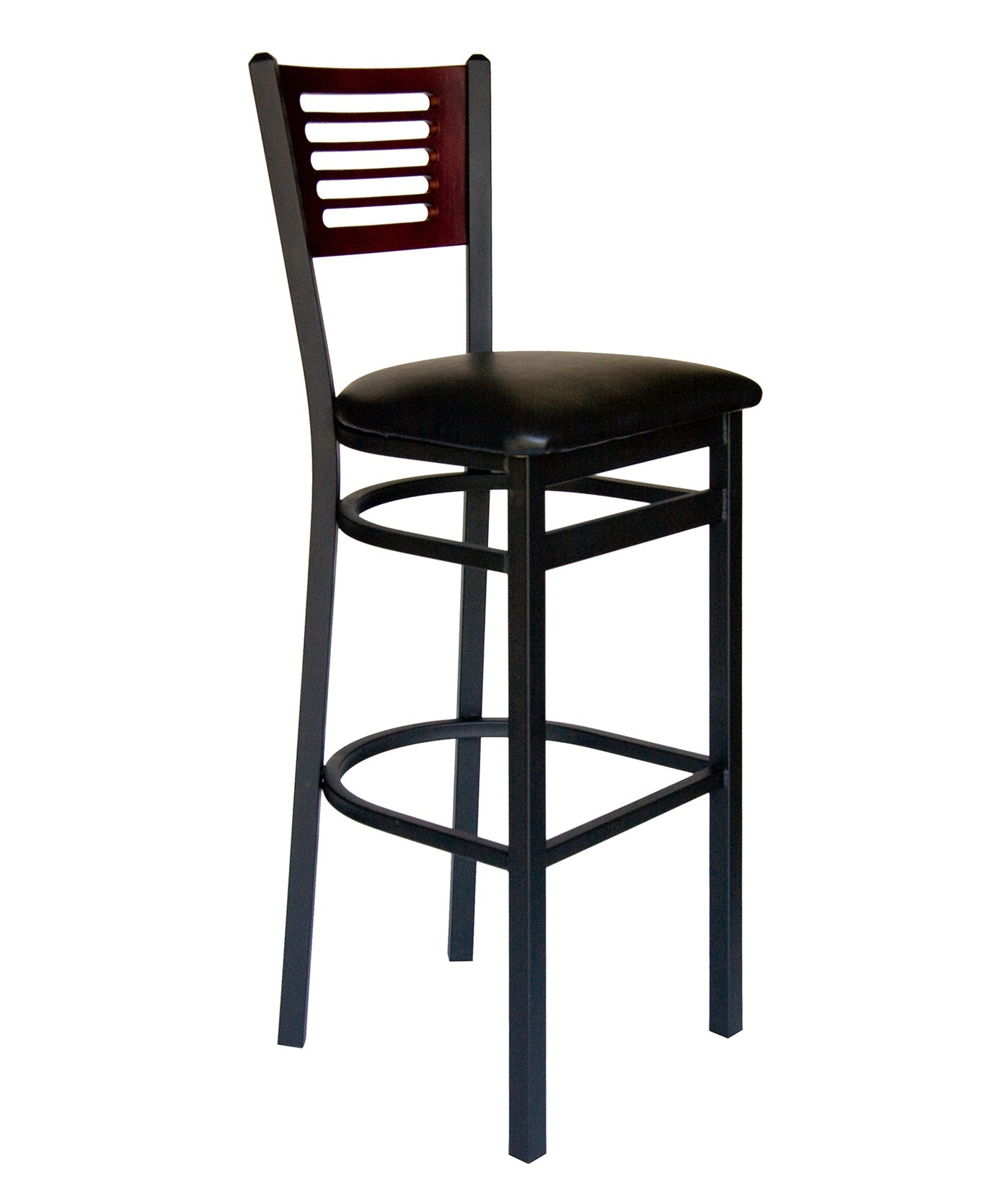 BFM Seating Espy Slotted Wood Back Barstool In Steel Frame And Sand Black Finish