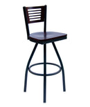 BFM Seating Espy Slotted Wood Back Swivel Barstool In Steel Frame And Sand Black Finish