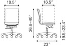Zuo Modern Lider Plus Armless Office Chair in Black/White/Gray