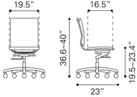 Zuo Modern Lider Plus Armless Office Chair in Black/White/Gray