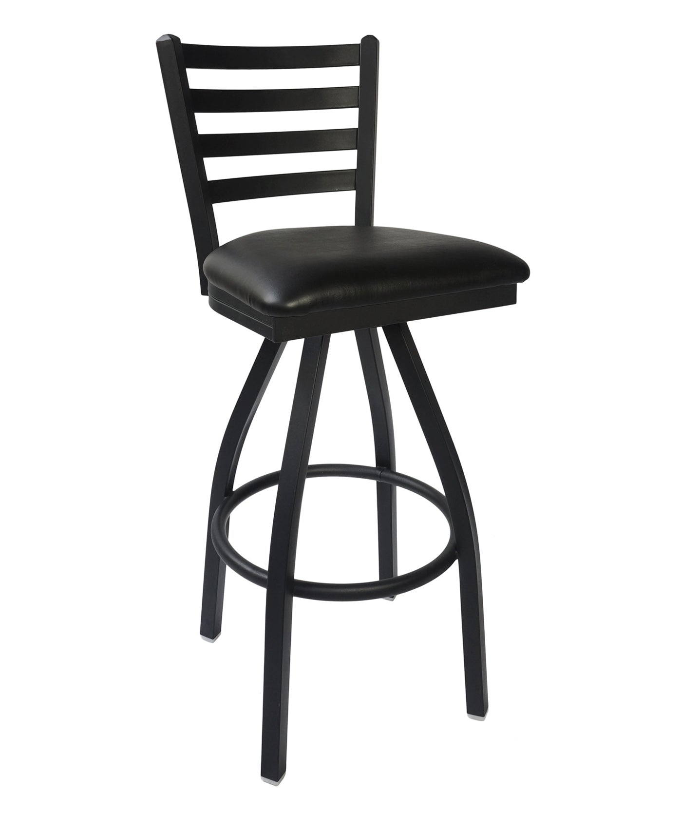BFM Seating Lima Ladder Back Swivel Barstool With Steel Frame And Clear Coat Finish