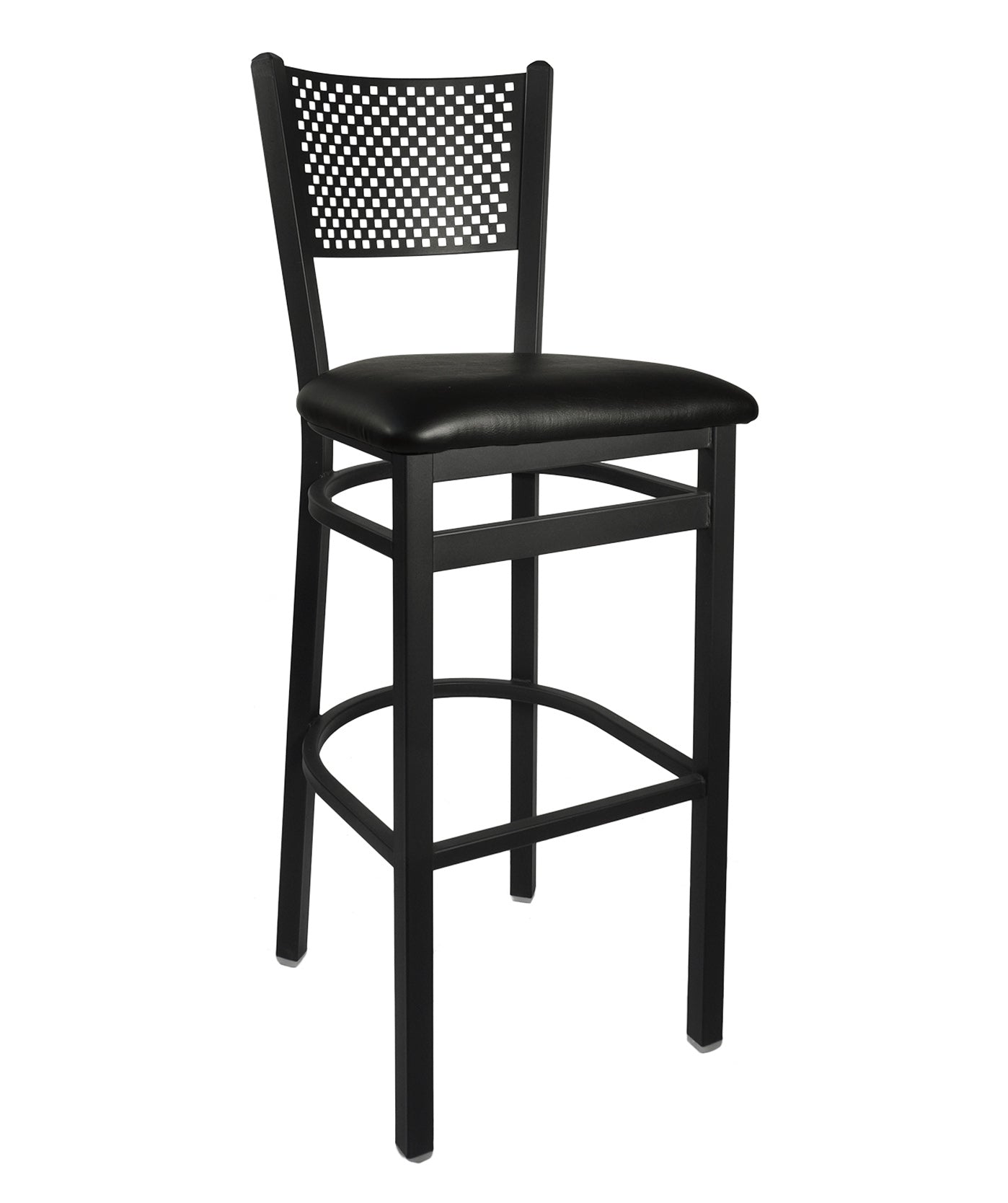 BFM Seating Polk Perforated Back Barstool With Steel Frame And Sand Black Finish