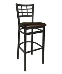 BFM Seating Marietta Window Pane Barstool With Steel Frame And Sand Black Finish
