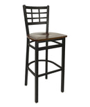 BFM Seating Marietta Window Pane Barstool With Steel Frame And Sand Black Finish