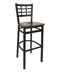 BFM Seating Marietta Window Pane Barstool With Steel Frame And Sand Black Finish