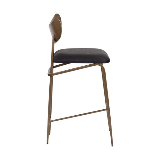 Sunpan Gibbons Counter Stool in Antique Brass -  Charcoal Black Leather / Black - Bravo Portabella
