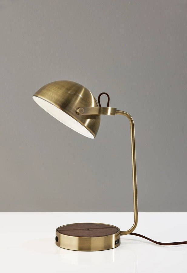 Adesso Brooks Adesso Charge Wireless Charging Desk Lamp Antique Brass
