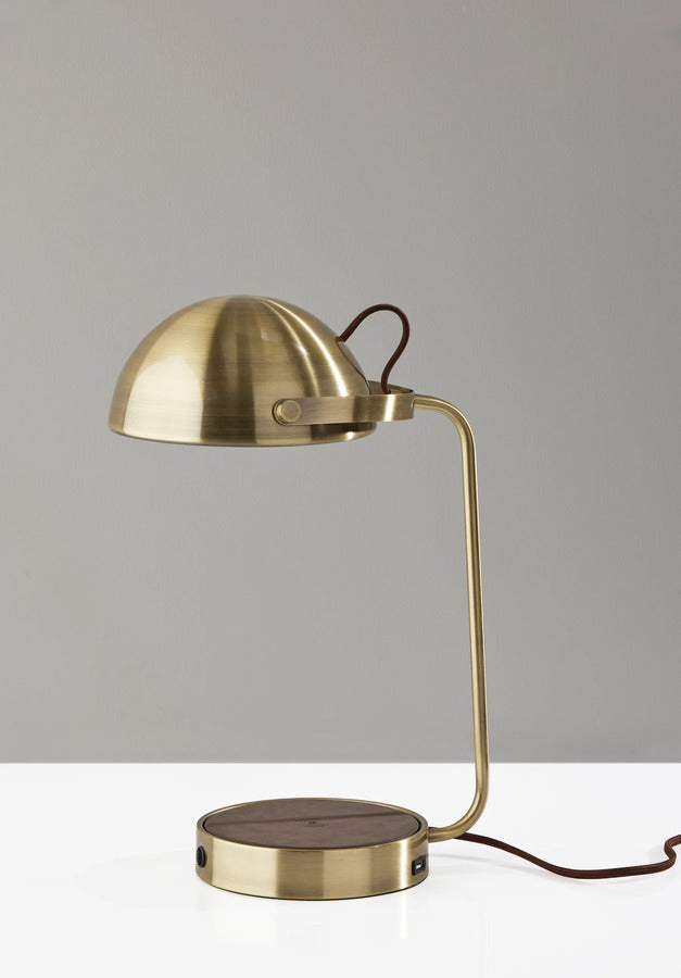 Adesso Brooks Adesso Charge Wireless Charging Desk Lamp Antique Brass