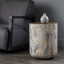 Sunpan Diaz End Table in Grey-Wood Grain Brown / Marble-Look Antique Brass