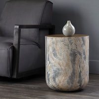Sunpan Diaz End Table in Grey-Wood Grain Brown / Marble-Look Antique Brass