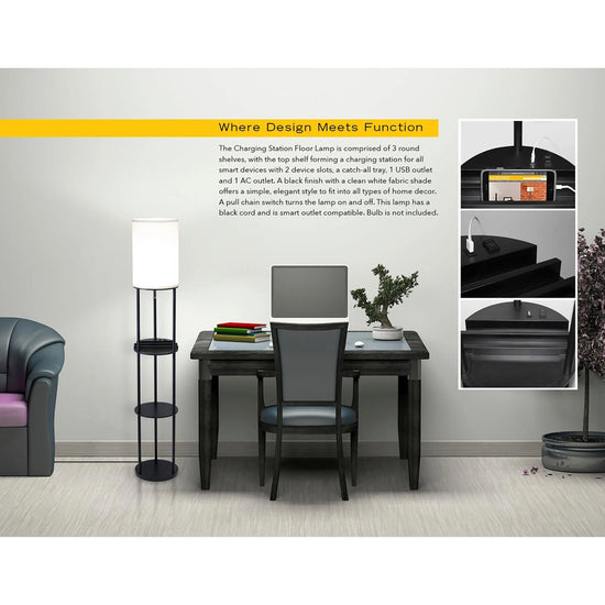 Adesso Charging Station Shelf Floor Lamp