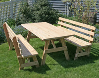 Creekvine Designs Red Cedar 32" Wide 4'/5'/6' Classic Family Picnic Table with (2) 4'/5'/6' Backed Benches