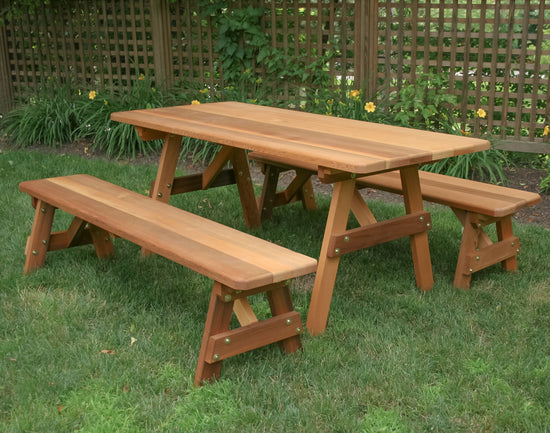Creekvine Designs Red Cedar 32" Wide 5'/6' Classic Family Picnic Table with (2) 5'/6' Benches