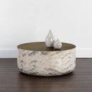 Sunpan Diaz Coffee Table in Grey-Wood Grain Brown / Marble-Look Antique Brass