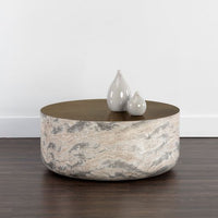 Sunpan Diaz Coffee Table in Grey-Wood Grain Brown / Marble-Look Antique Brass
