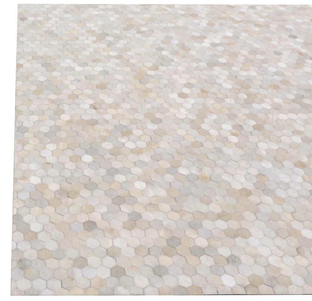 Exquisite Rugs Mosaic Leather Cowhide Ivory Area Rug