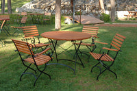 Furniture Designhouse French Cafe Round Bistro 32" Round Folding Table - European Chestnut Wood Slat Top